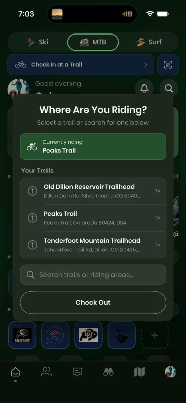 Check in at a trail