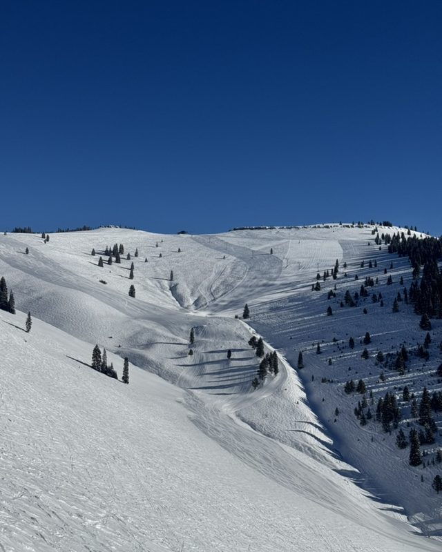 Skier in a chairlift on a snowy mountain